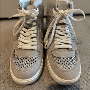 Gianni Bini Leather Gray Studded High-Top Sneakers